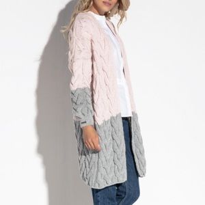 Fobya pink powder and grey cable cardigan